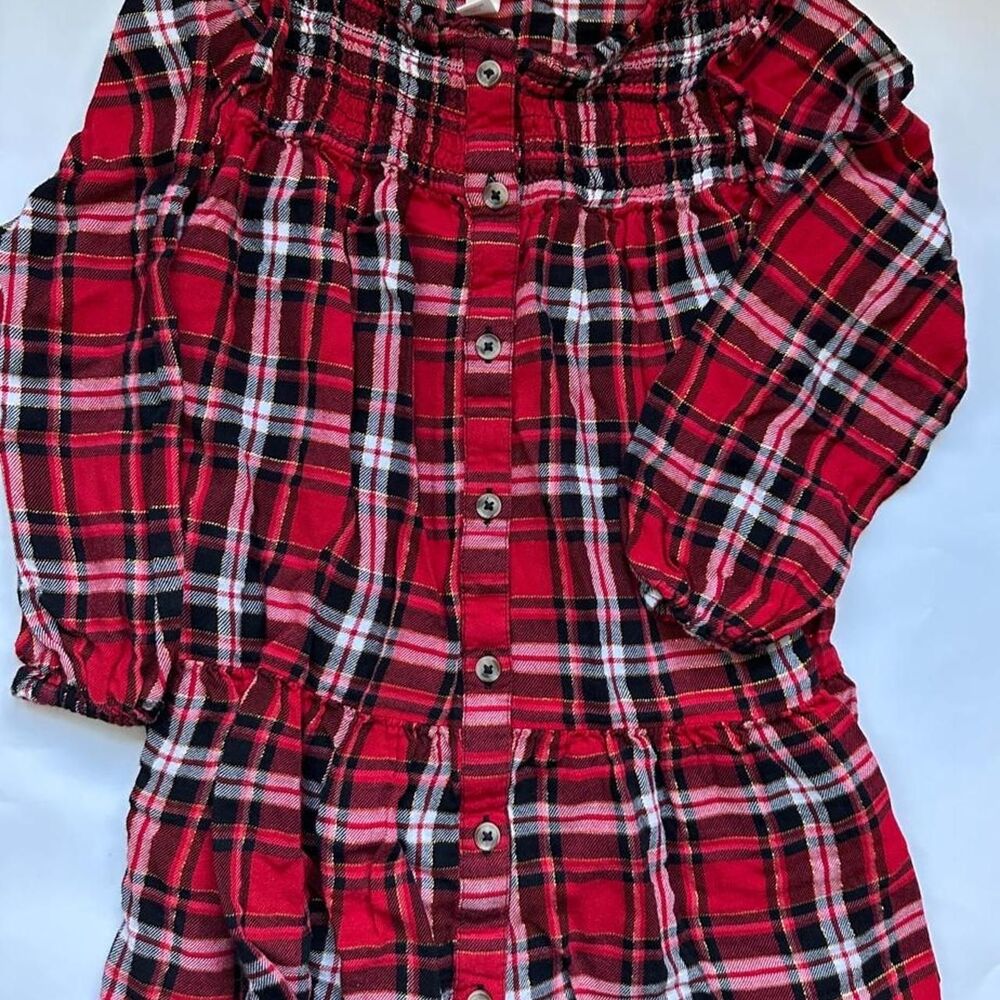 Cat and Jack Girls size 7/8 Red flannel plaid nightgown dress or top
